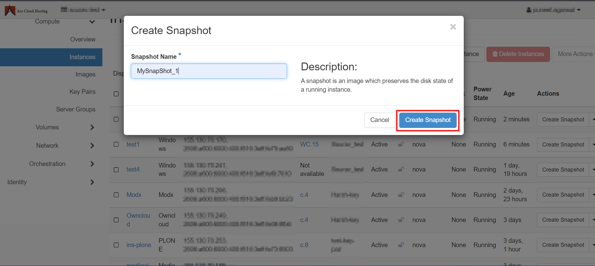 How to create a snapshot of a VM? Real Time Cloud Services LLC